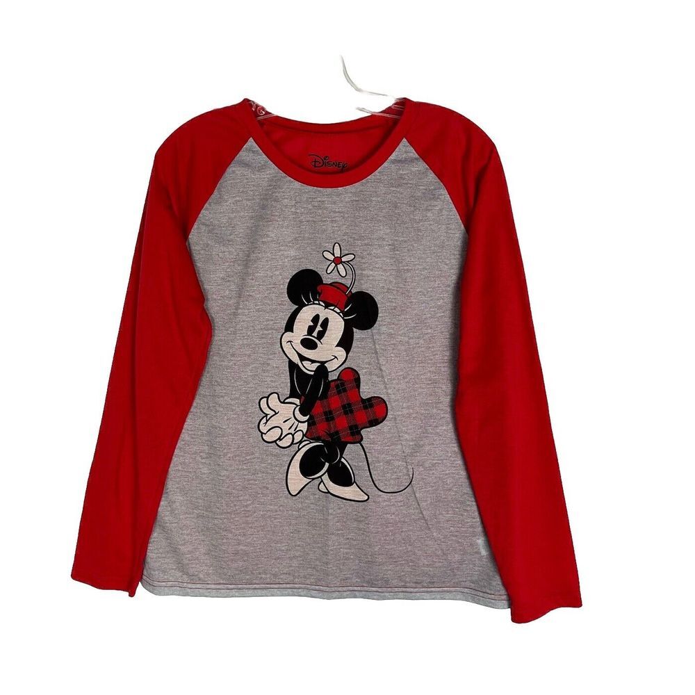 Disney Minnie Mouse Womens Red &‎ Gray Long Sleeve Shirt Size M